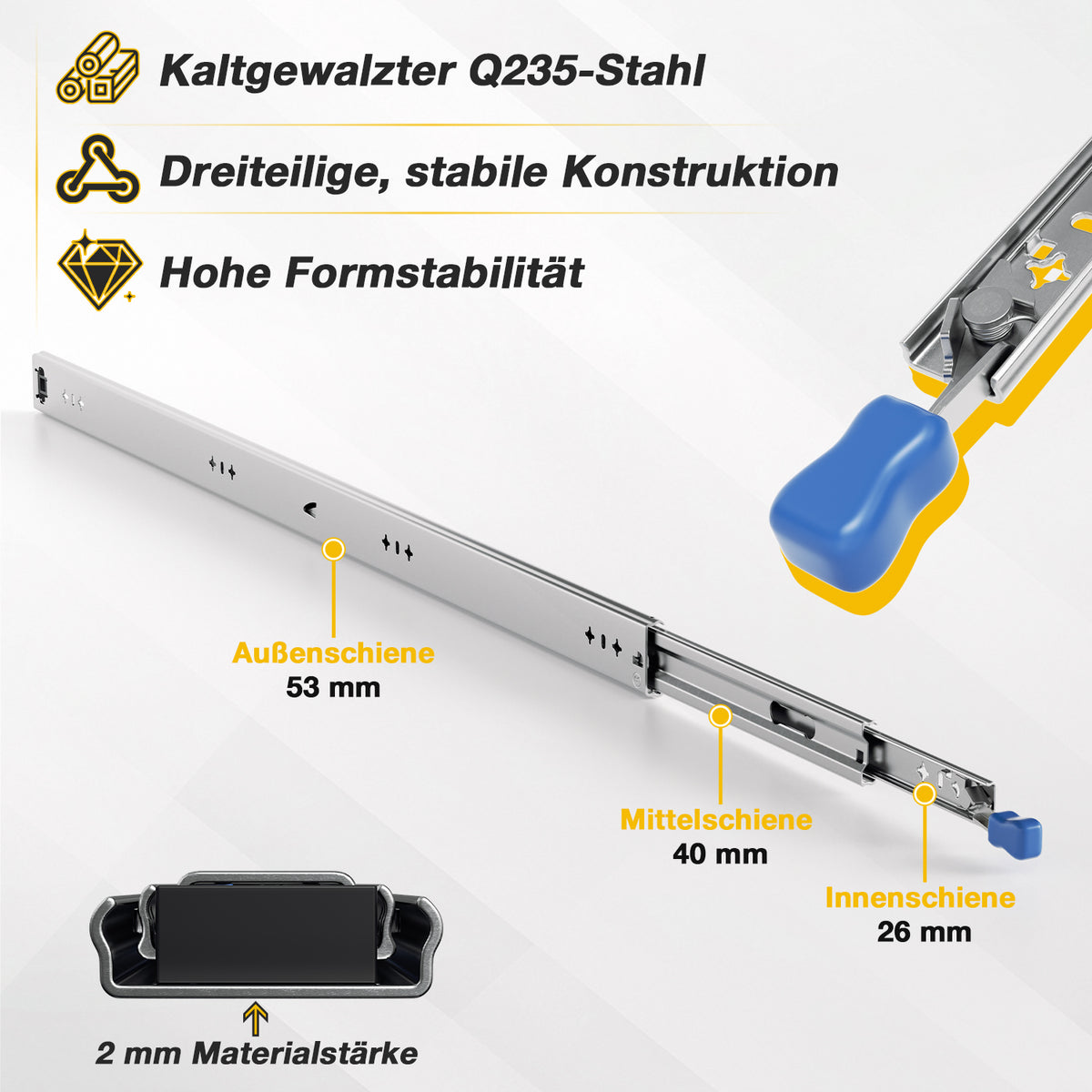 Hengda Schwerlast Schubladenschienen, 53mm Breite Schwerlastauszug Verriegelbar