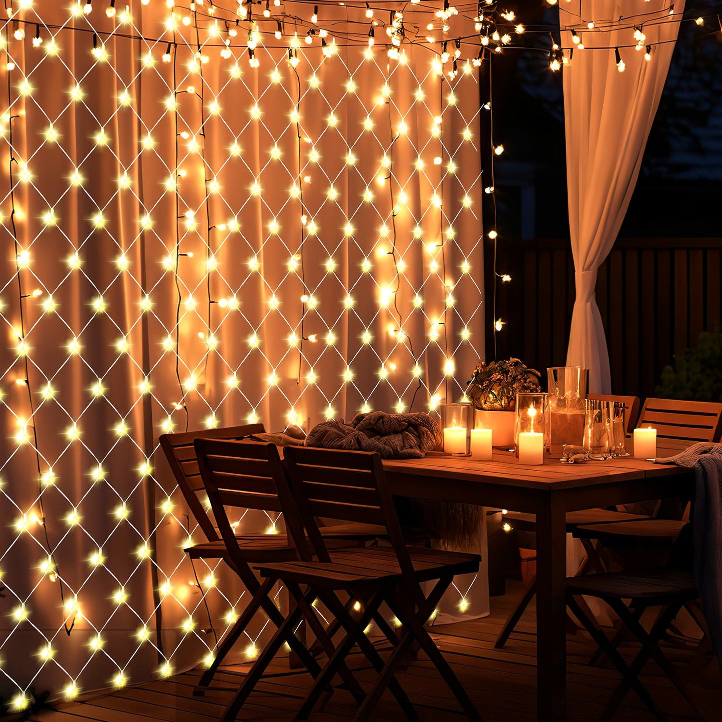 Hengda Solar LED Lichternetz IP44 Außen | Lichtervorhang mit Fernbedienung & Timer | LED Lichterkette für Garten, Fenster, Balkon & Weihnachtsdeko