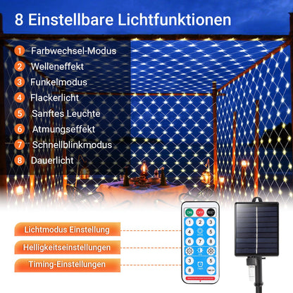 Hengda Solar LED Lichternetz IP44 Außen | Lichtervorhang mit Fernbedienung & Timer | LED Lichterkette für Garten, Fenster, Balkon & Weihnachtsdeko