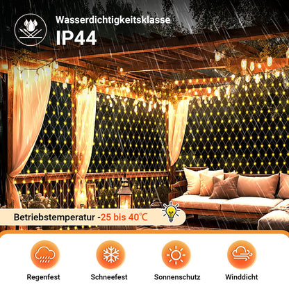 Hengda Solar LED Lichternetz IP44 Außen | Lichtervorhang mit Fernbedienung & Timer | LED Lichterkette für Garten, Fenster, Balkon & Weihnachtsdeko
