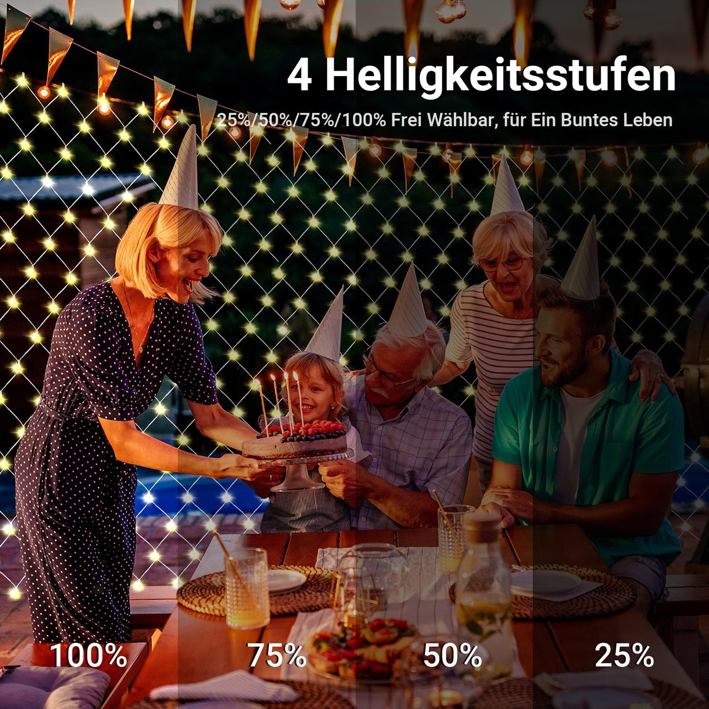 Hengda Solar LED Lichternetz IP44 Außen | Lichtervorhang mit Fernbedienung & Timer | LED Lichterkette für Garten, Fenster, Balkon & Weihnachtsdeko