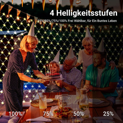 Hengda Solar LED Lichternetz IP44 Außen | Lichtervorhang mit Fernbedienung & Timer | LED Lichterkette für Garten, Fenster, Balkon & Weihnachtsdeko