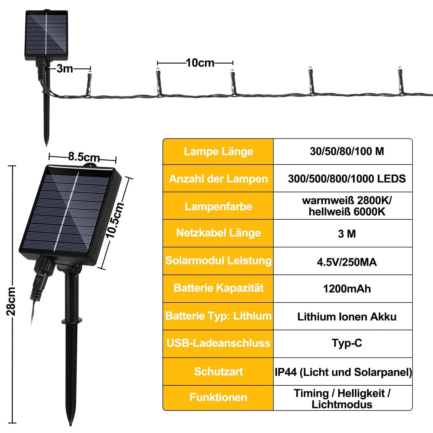 Hengda Solar Lichterkette mit Fernbedienung 30m-100m