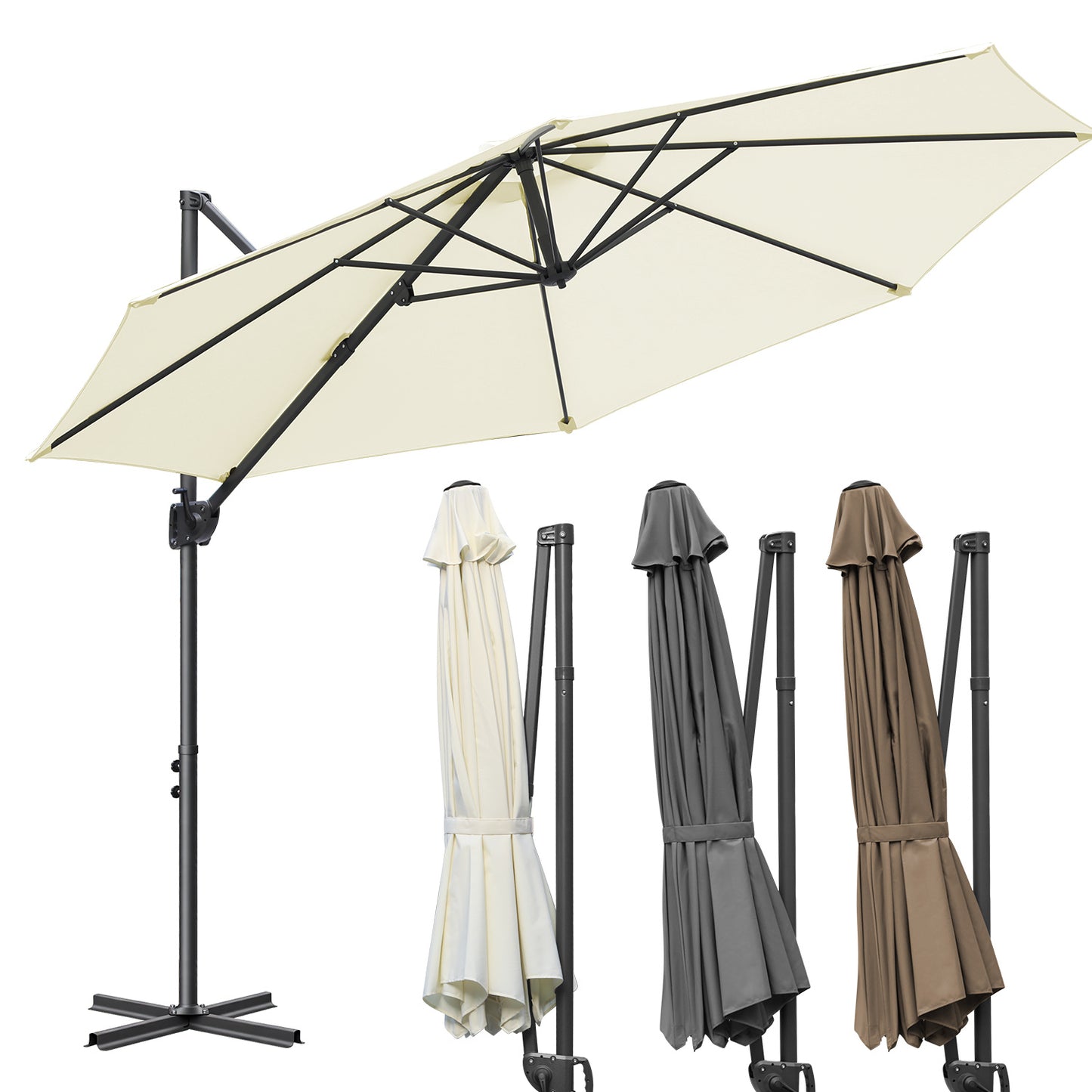 Hengda Sonnenschirm Ø 300 cm, 360° Rotation, Ampelschirm Rund Marktschirm für Gärten, Terrassen