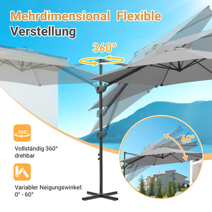 Hengda Sonnenschirm Ø 300 cm, 360° Rotation, Ampelschirm Rund Marktschirm für Gärten, Terrassen