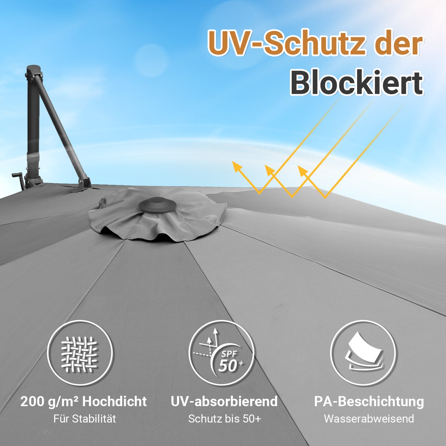 Hengda Sonnenschirm Ø 300 cm, 360° Rotation, Ampelschirm Rund Marktschirm für Gärten, Terrassen