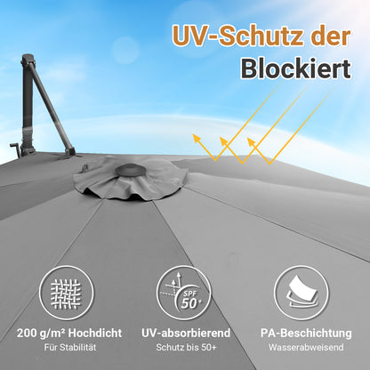 Hengda Sonnenschirm Ø 300 cm, 360° Rotation, Ampelschirm Rund Marktschirm für Gärten, Terrassen