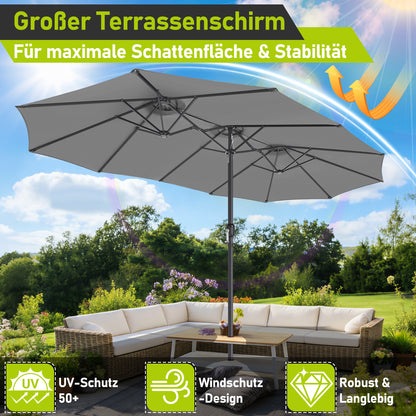 Hengda Sonnenschirm Doppelsonnenschirm, Gartenschirm Windfest Kurbelschirm Sonnenschutz, ohne Ständer
