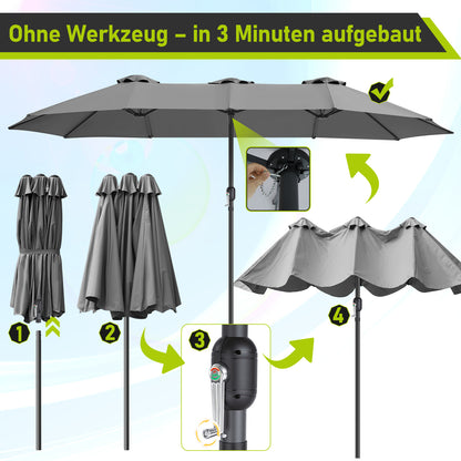 Hengda Sonnenschirm Doppelsonnenschirm, Gartenschirm Windfest Kurbelschirm Sonnenschutz, ohne Ständer