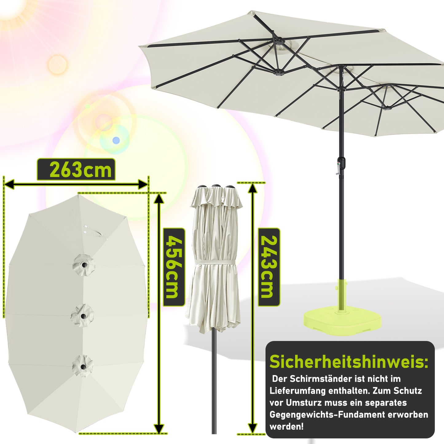 Hengda Sonnenschirm Doppelsonnenschirm, Gartenschirm Windfest Kurbelschirm Sonnenschutz, ohne Ständer