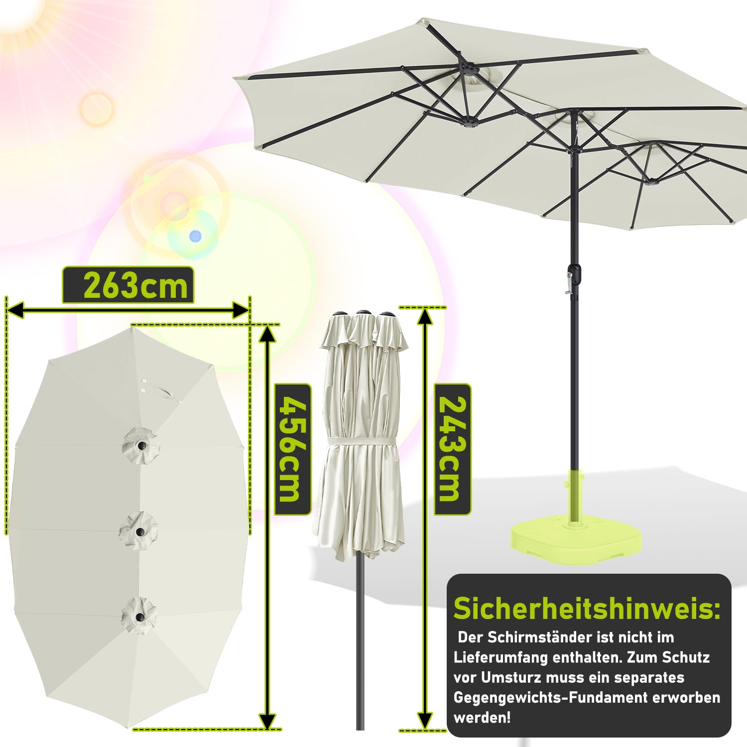 Hengda Sonnenschirm Doppelsonnenschirm, Gartenschirm Windfest Kurbelschirm Sonnenschutz, ohne Ständer