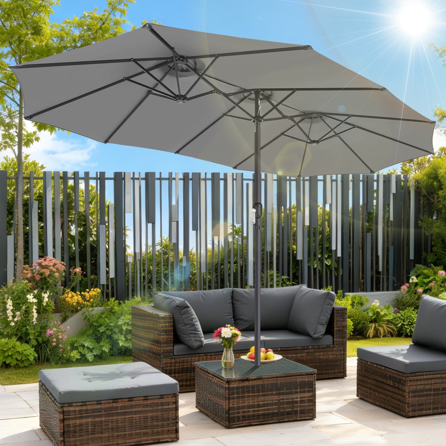 Hengda Sonnenschirm Doppelsonnenschirm, Gartenschirm Windfest Kurbelschirm Sonnenschutz, ohne Ständer