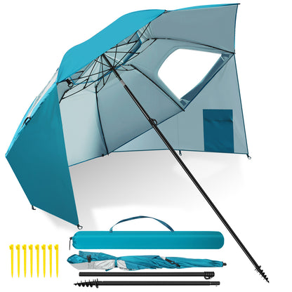 Hengda Strandschirm Strandmuschel 2 in 1 mit UV50+, mit Seitenwänden, neigbarem Drehkopf, Spiral-Erdspieß & Tragetasche