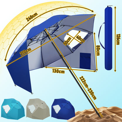 Hengda Strandschirm Strandmuschel 2 in 1 mit UV50+, mit Seitenwänden, neigbarem Drehkopf, Spiral-Erdspieß & Tragetasche