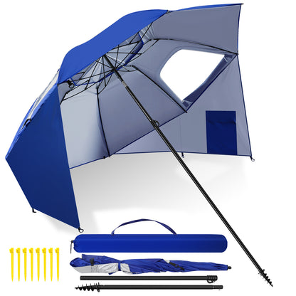Hengda Strandschirm Strandmuschel 2 in 1 mit UV50+, mit Seitenwänden, neigbarem Drehkopf, Spiral-Erdspieß & Tragetasche