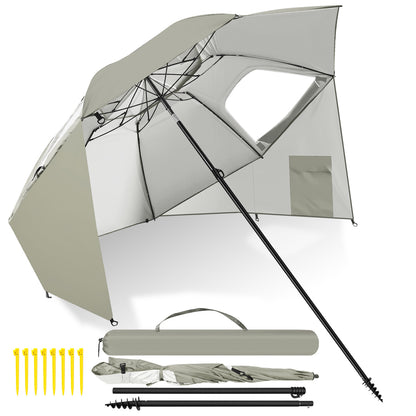 Hengda Strandschirm Strandmuschel 2 in 1 mit UV50+, mit Seitenwänden, neigbarem Drehkopf, Spiral-Erdspieß & Tragetasche