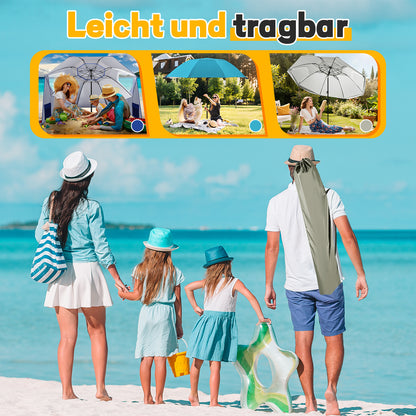 Hengda Strandschirm Strandmuschel 2 in 1 mit UV50+, mit Seitenwänden, neigbarem Drehkopf, Spiral-Erdspieß & Tragetasche