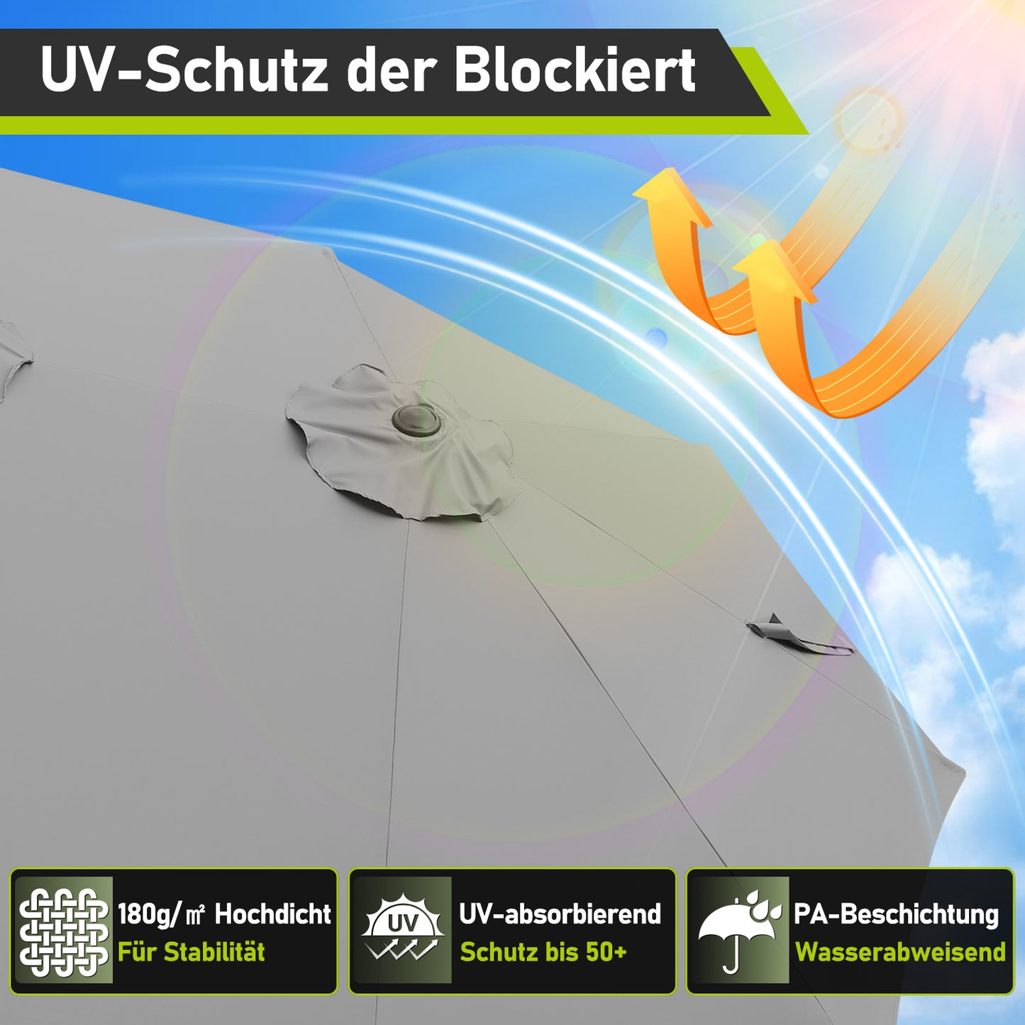 Hengda Sonnenschirm, Kurbelschirm, mit LED Solar, Terrassenschirm ohne Ständer