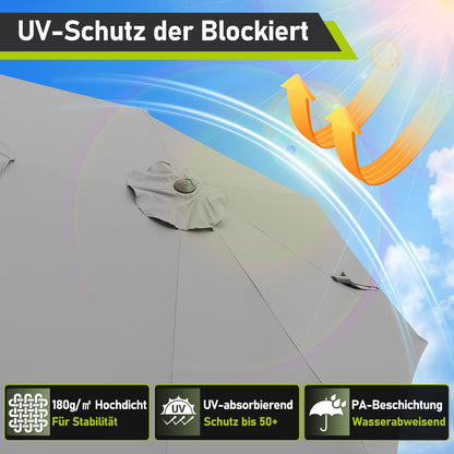 Hengda Sonnenschirm, Kurbelschirm, mit LED Solar, Terrassenschirm ohne Ständer