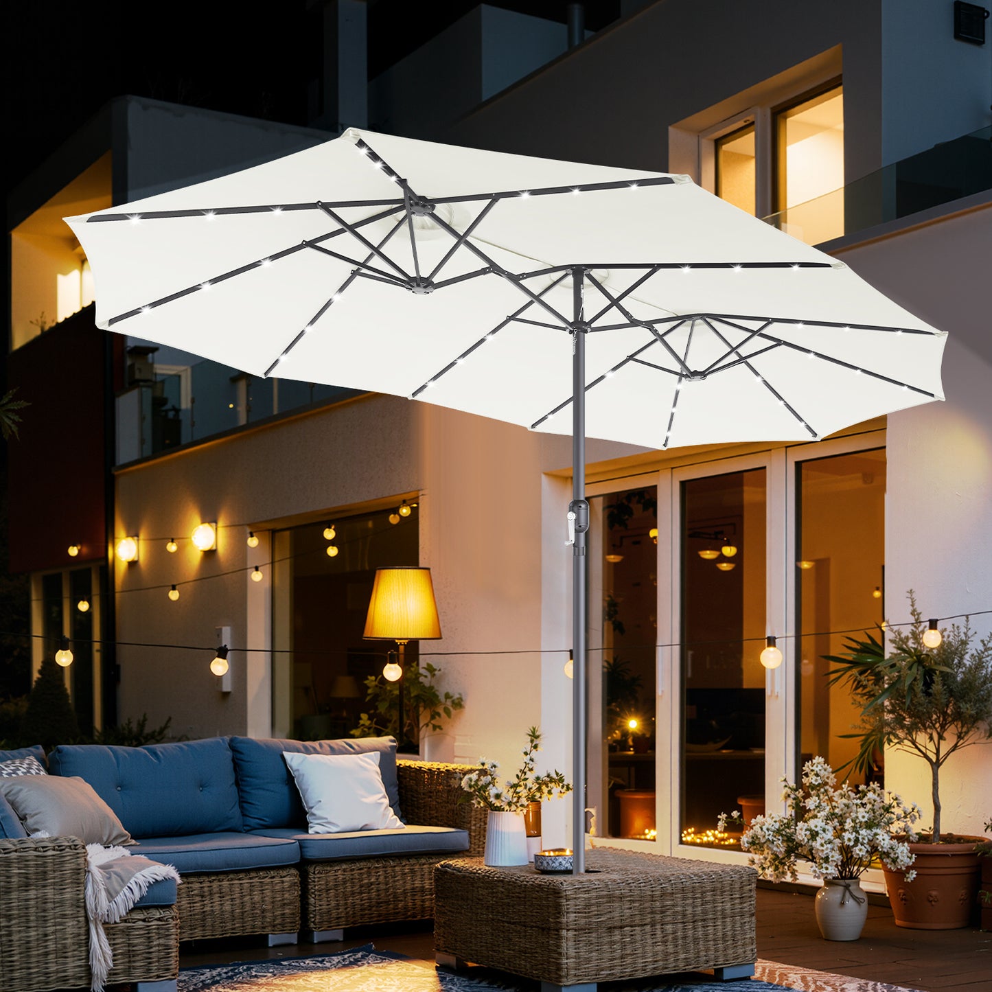 Hengda Sonnenschirm, Kurbelschirm, mit LED Solar, Terrassenschirm ohne Ständer