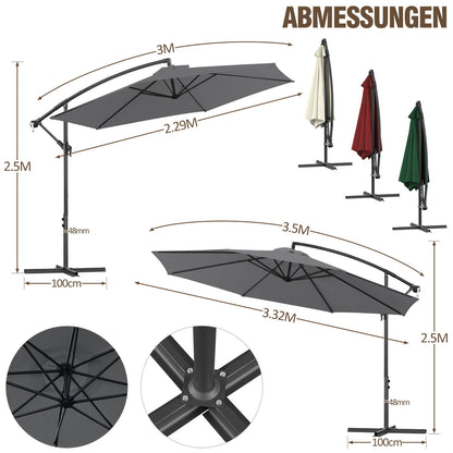 Hengda Sonnenschirm 300/350 cm mit Kurbelvorrichtung, Ampelschirm UV-Schutz, Gartenschirm