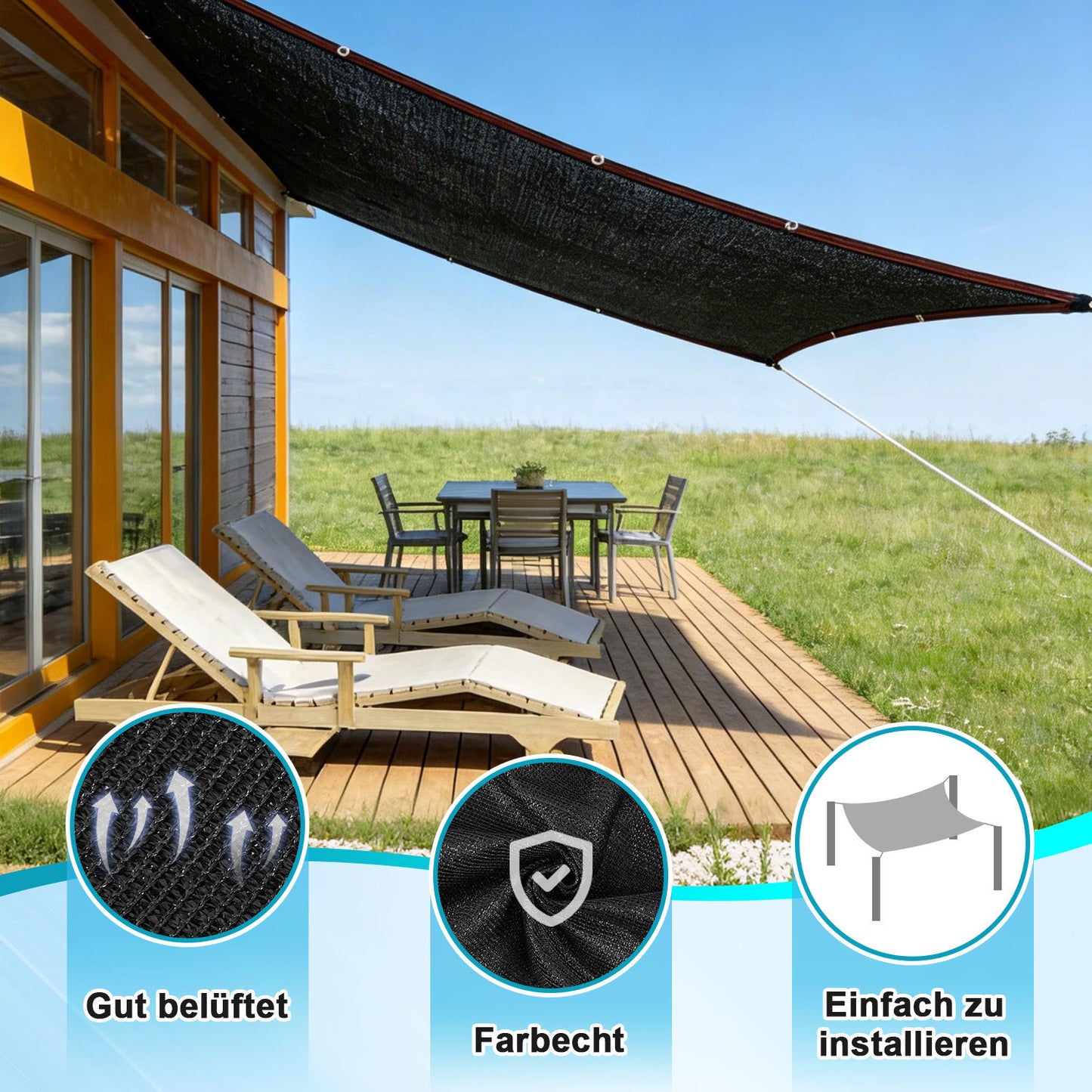 Hengda Sonnensegel Sonnenschutz, UV-Beständiges Terrassendach mit Ösen