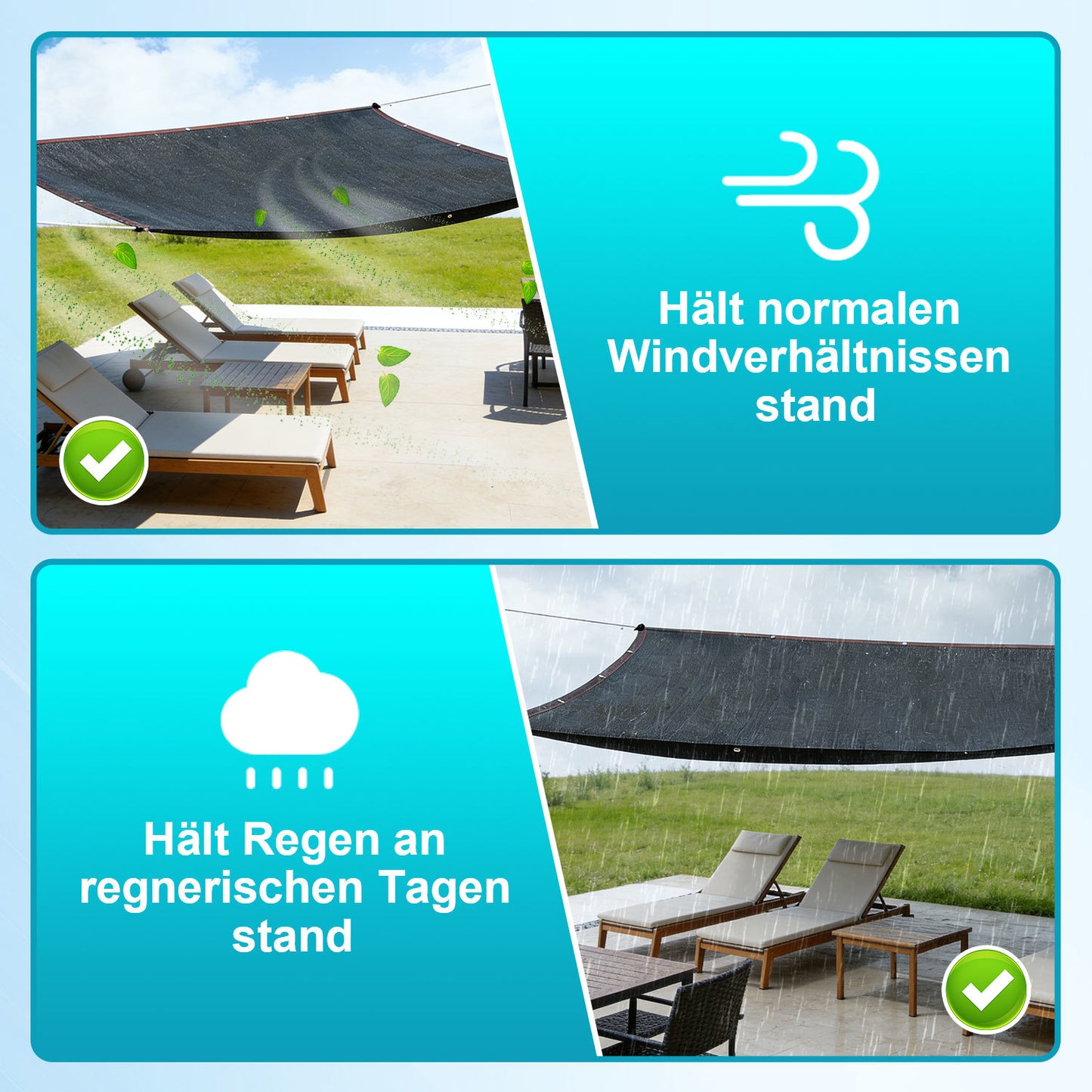 Hengda Sonnensegel Sonnenschutz, UV-Beständiges Terrassendach mit Ösen