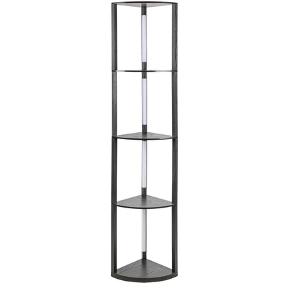 Hengda Stehlampe mit Holzregal, Bücherregal mit LED-Beleuchtung, 360° Drehbare RGB LED Stehleuchte Wohnzimmer, 3 Farbtemperaturen, 20W & 163 cm Höhe