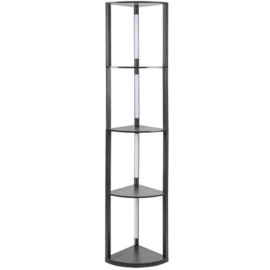 Hengda Stehlampe mit Holzregal, Bücherregal mit LED-Beleuchtung, 360° Drehbare RGB LED Stehleuchte Wohnzimmer, 3 Farbtemperaturen, 20W & 163 cm Höhe
