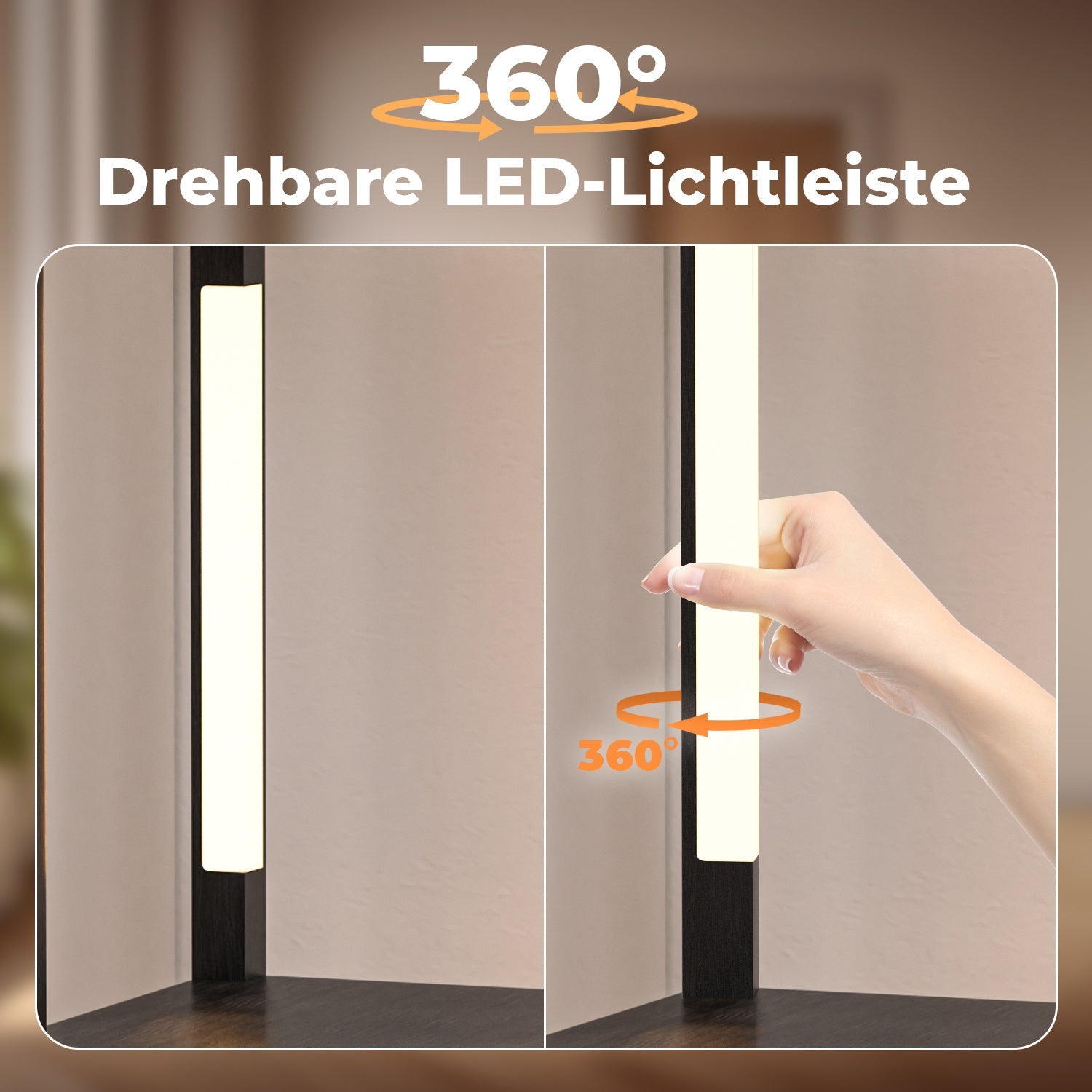 Hengda Stehlampe mit Holzregal, Bücherregal mit LED-Beleuchtung, 360° Drehbare RGB LED Stehleuchte Wohnzimmer, 3 Farbtemperaturen, 20W & 163 cm Höhe