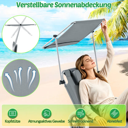 Hengda 2X Sonnenliege Klappbar, Strandliege mit Dach Rollen