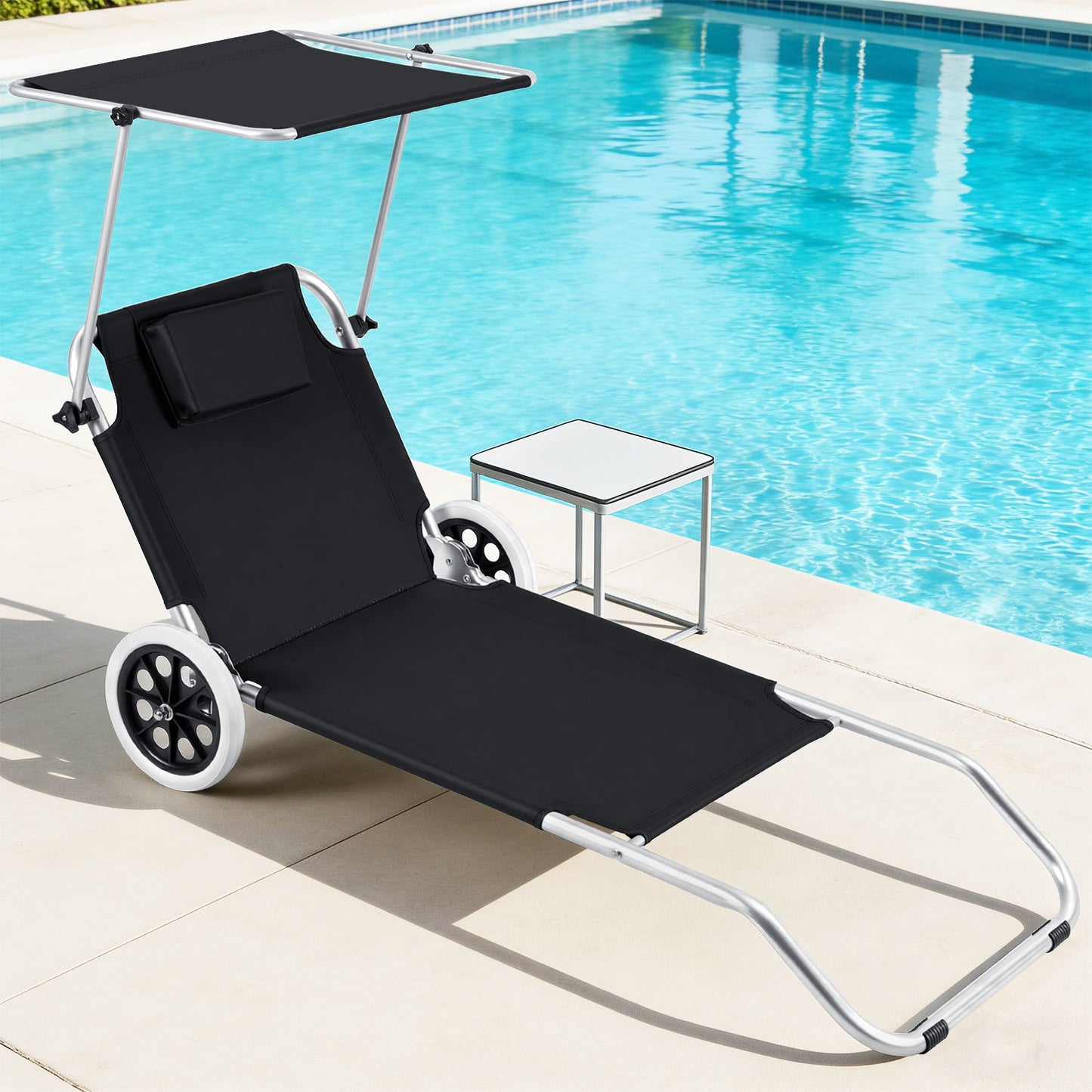 Hengda 2X Sonnenliege Klappbar, Strandliege mit Dach Rollen