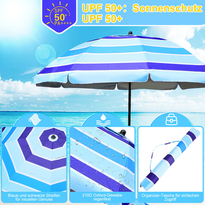 Hengda Strandschirm Sonnenschirm Strand Ø 213cm, Neigungswinkel und Höhe verstellbar, mit Tisch&Haken & Tragetasche