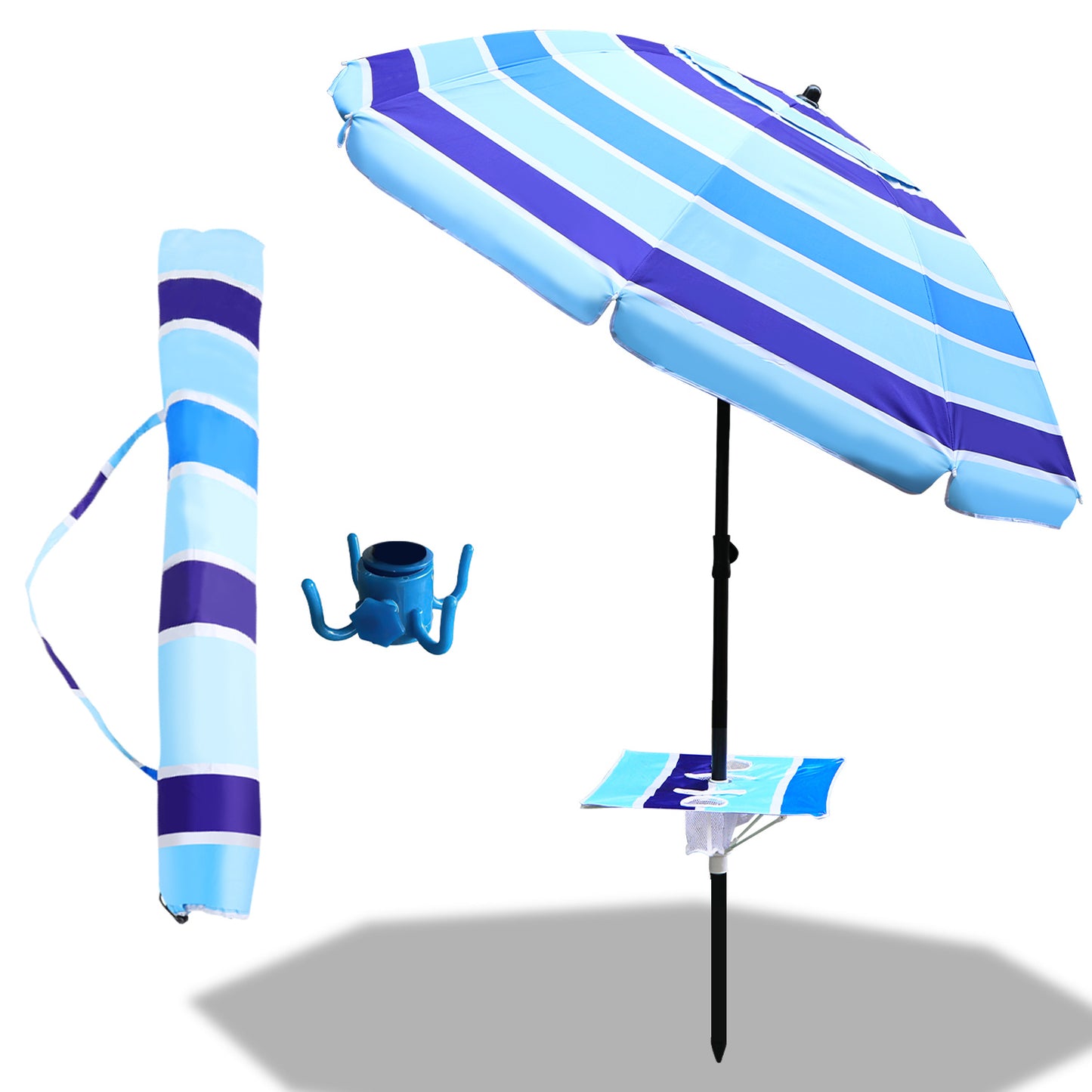 Hengda Strandschirm Sonnenschirm Strand Ø 213cm, Neigungswinkel und Höhe verstellbar, mit Tisch&Haken & Tragetasche