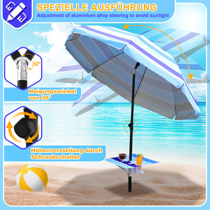 Hengda Strandschirm Sonnenschirm Strand Ø 213cm, Neigungswinkel und Höhe verstellbar, mit Tisch&Haken & Tragetasche