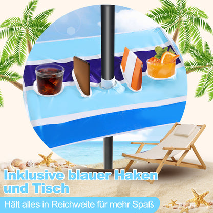 Hengda Strandschirm Sonnenschirm Strand Ø 213cm, Neigungswinkel und Höhe verstellbar, mit Tisch&Haken & Tragetasche