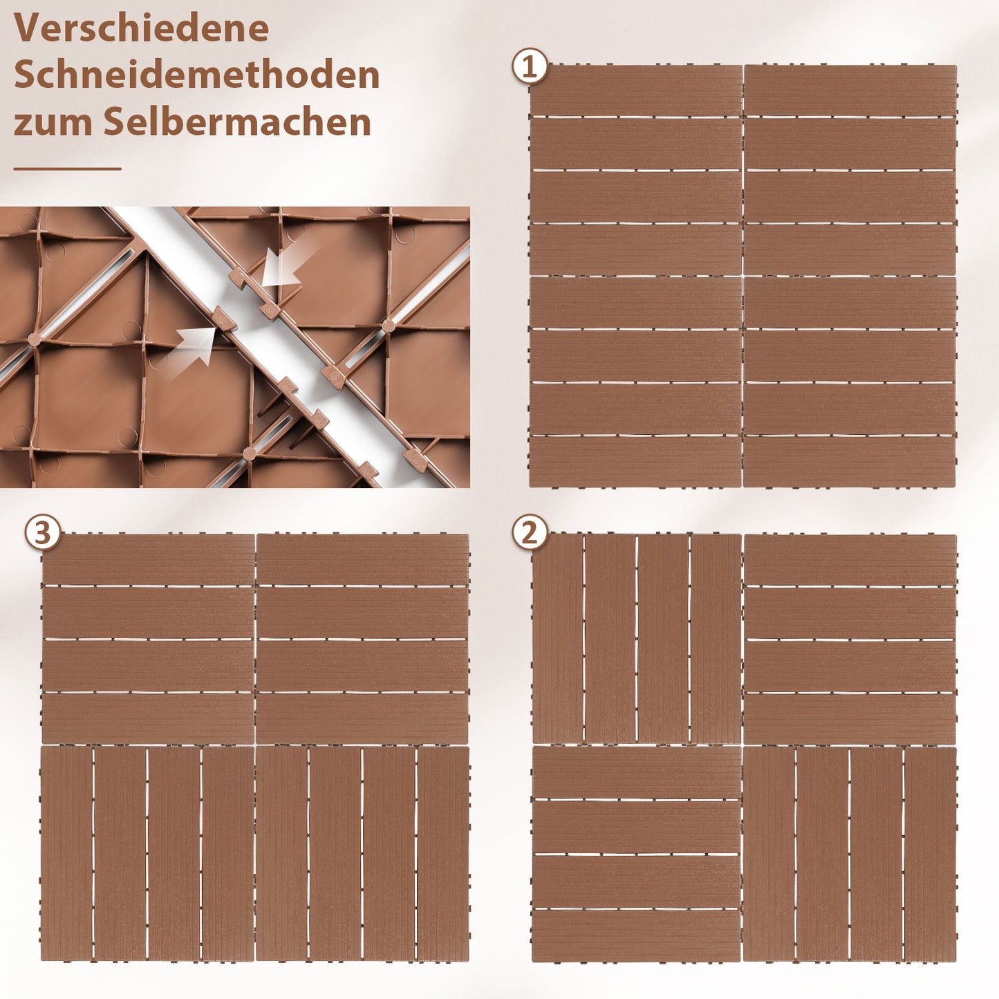 Hengda 30x30cm PP Terrassenfliesen, Kunststoff-Bodenbelag