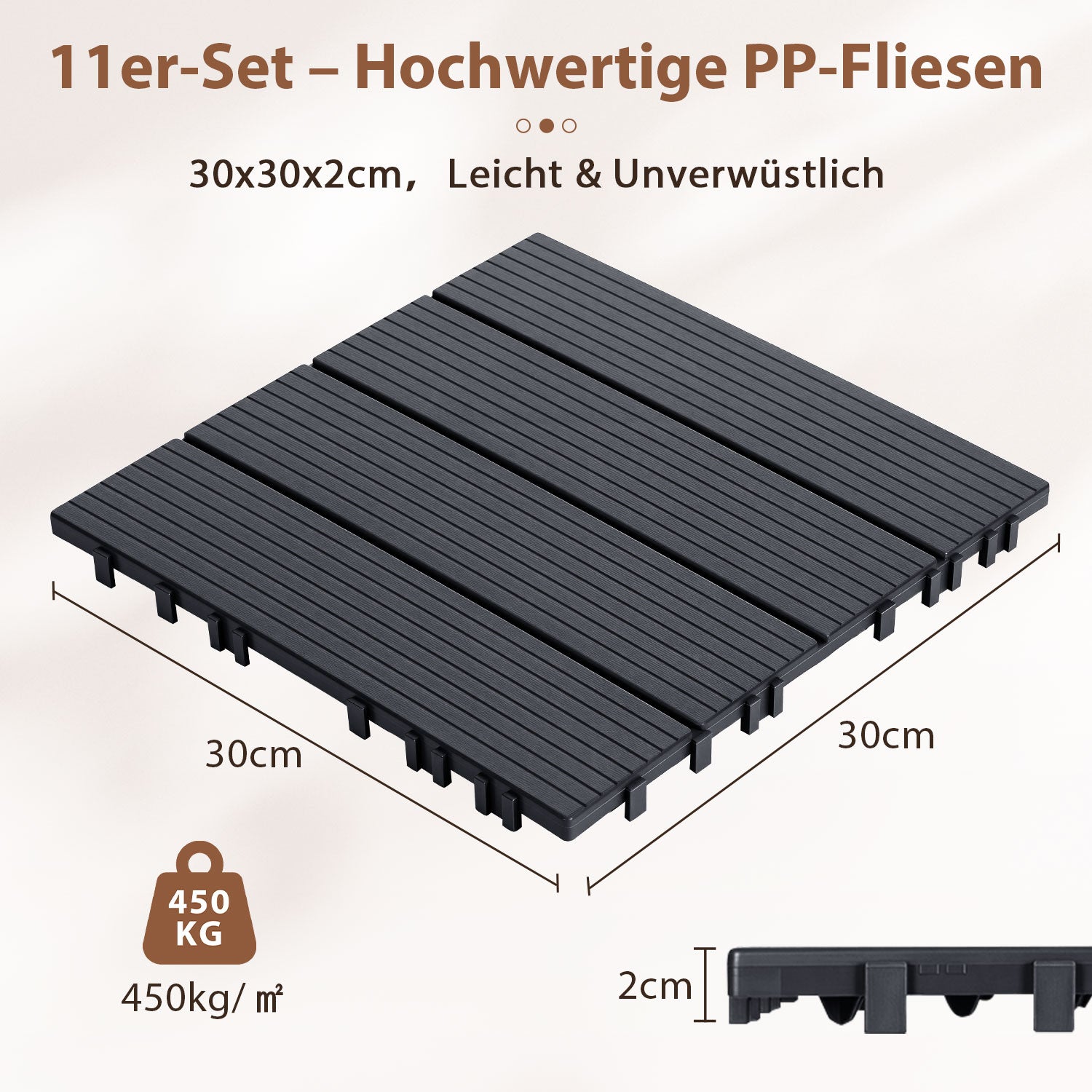 Hengda 30x30cm PP Terrassenfliesen, Kunststoff-Bodenbelag