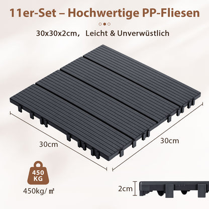 Hengda 30x30cm PP Terrassenfliesen, Kunststoff-Bodenbelag