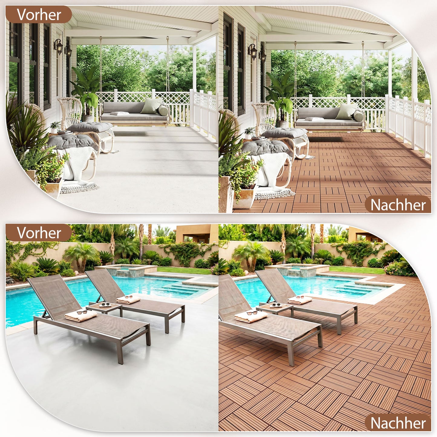 Hengda 30x30cm PP Terrassenfliesen, Kunststoff-Bodenbelag