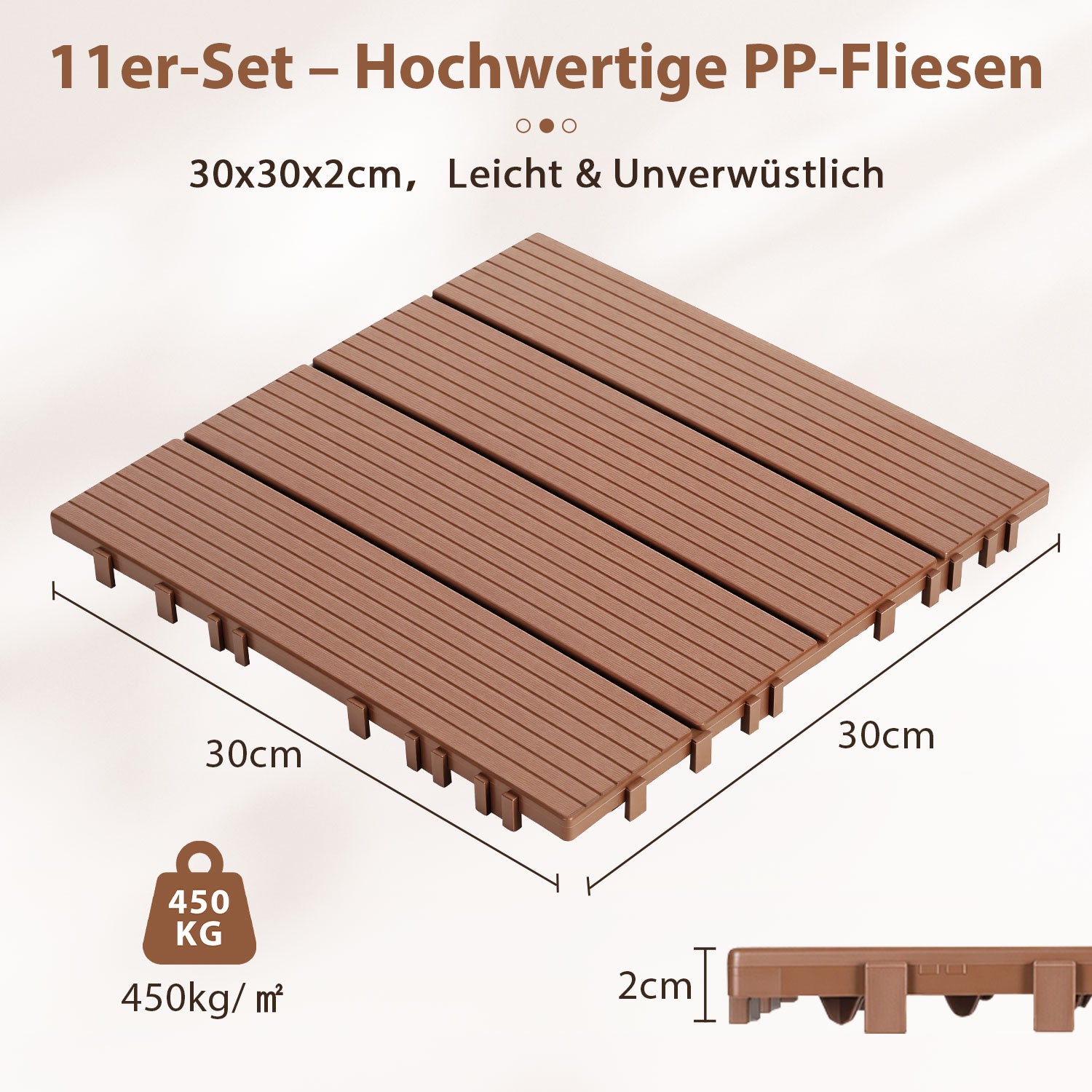 Hengda 30x30cm PP Terrassenfliesen, Kunststoff-Bodenbelag