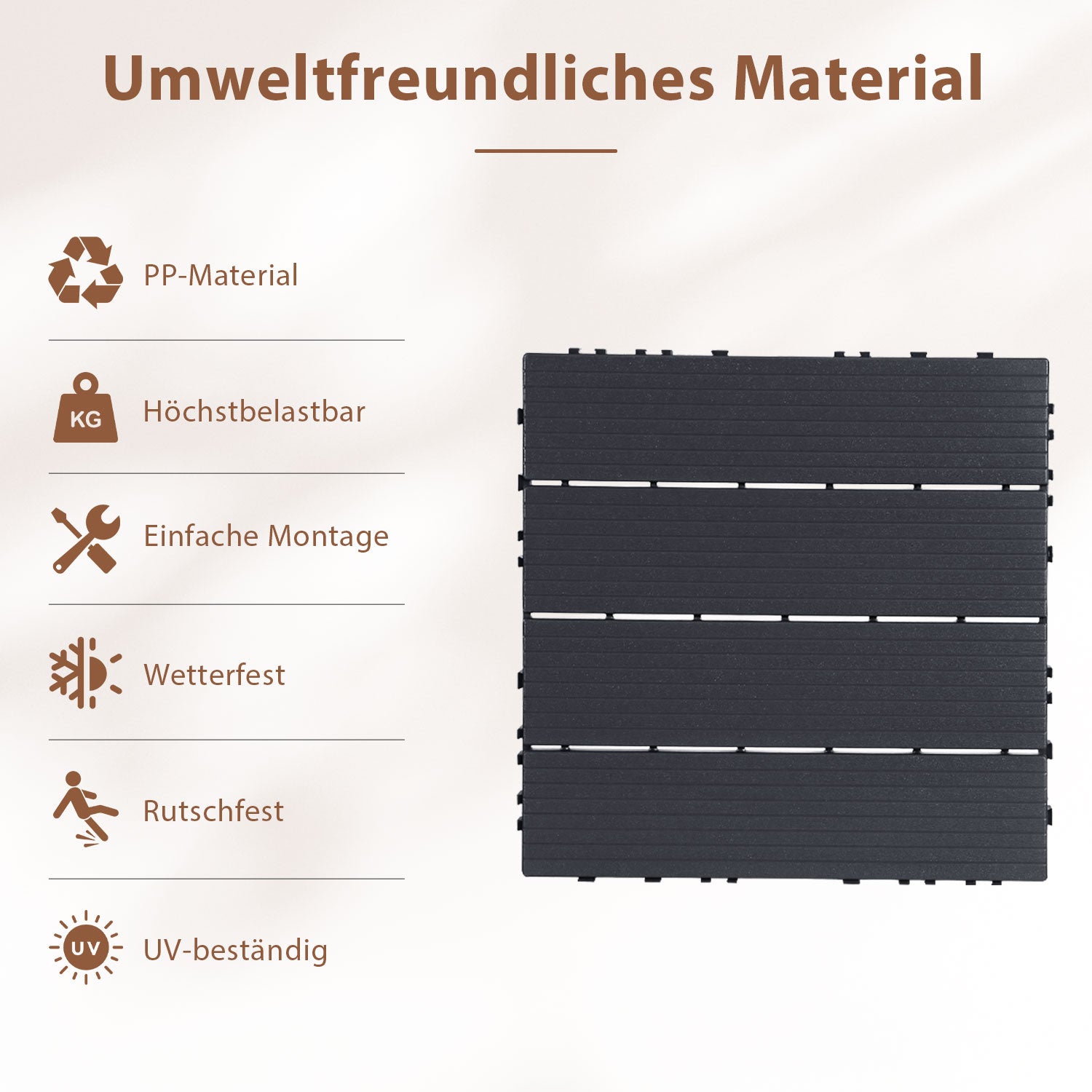 Hengda 30x30cm PP Terrassenfliesen, Kunststoff-Bodenbelag