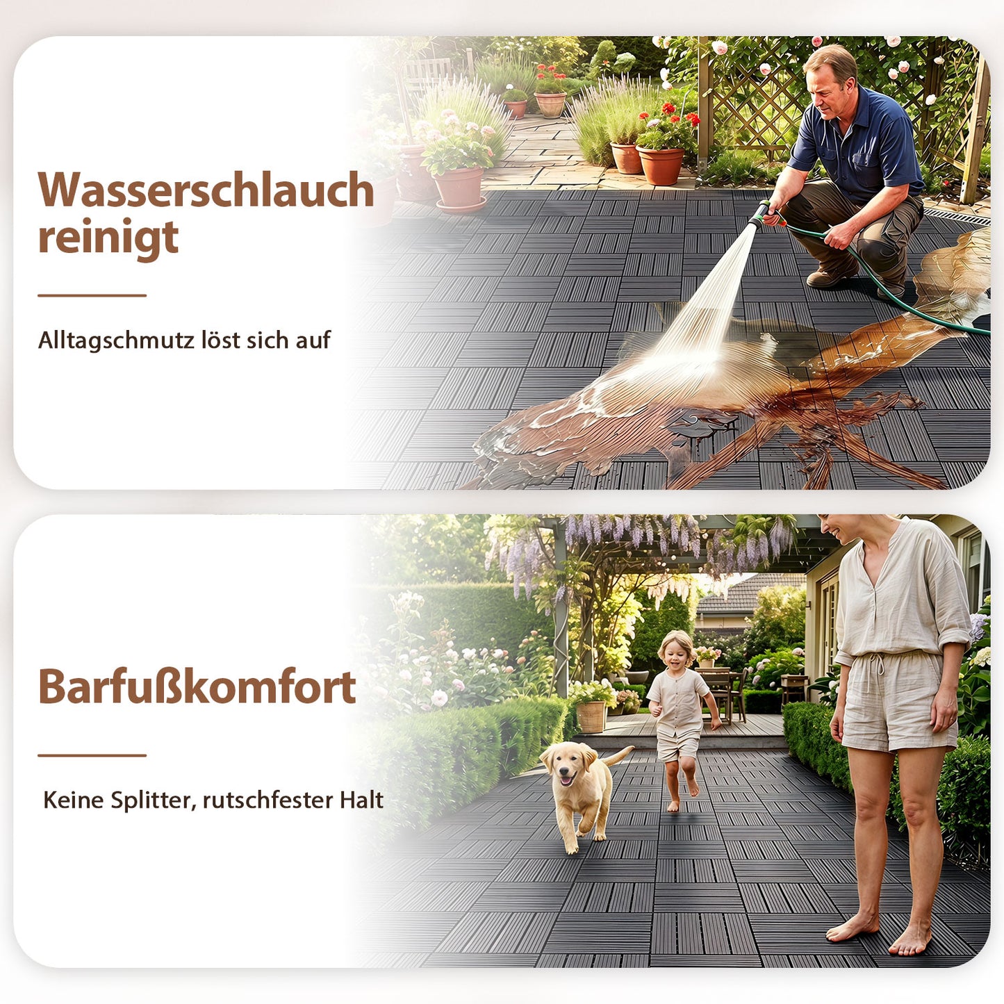 Hengda 30x30cm PP Terrassenfliesen, Kunststoff-Bodenbelag