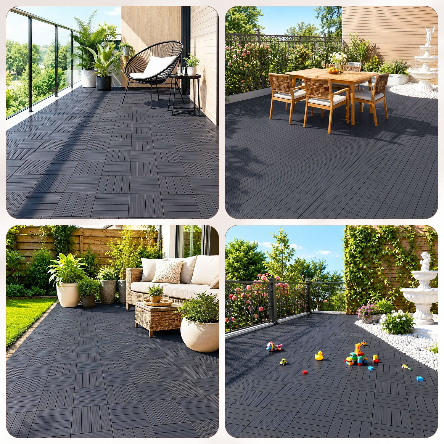Hengda 30x30cm PP Terrassenfliesen, Kunststoff-Bodenbelag
