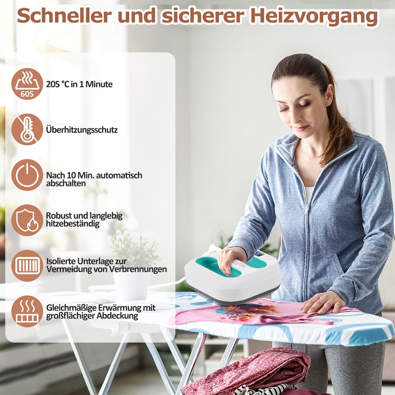 Hengda Transferpresse Plotter 22,5 cm x 22,5 cm, Heizpresse Tragbare con Zeitmesser, DIY Buigelpresse für T-Shirt/Taschen/Kissen/Plotter