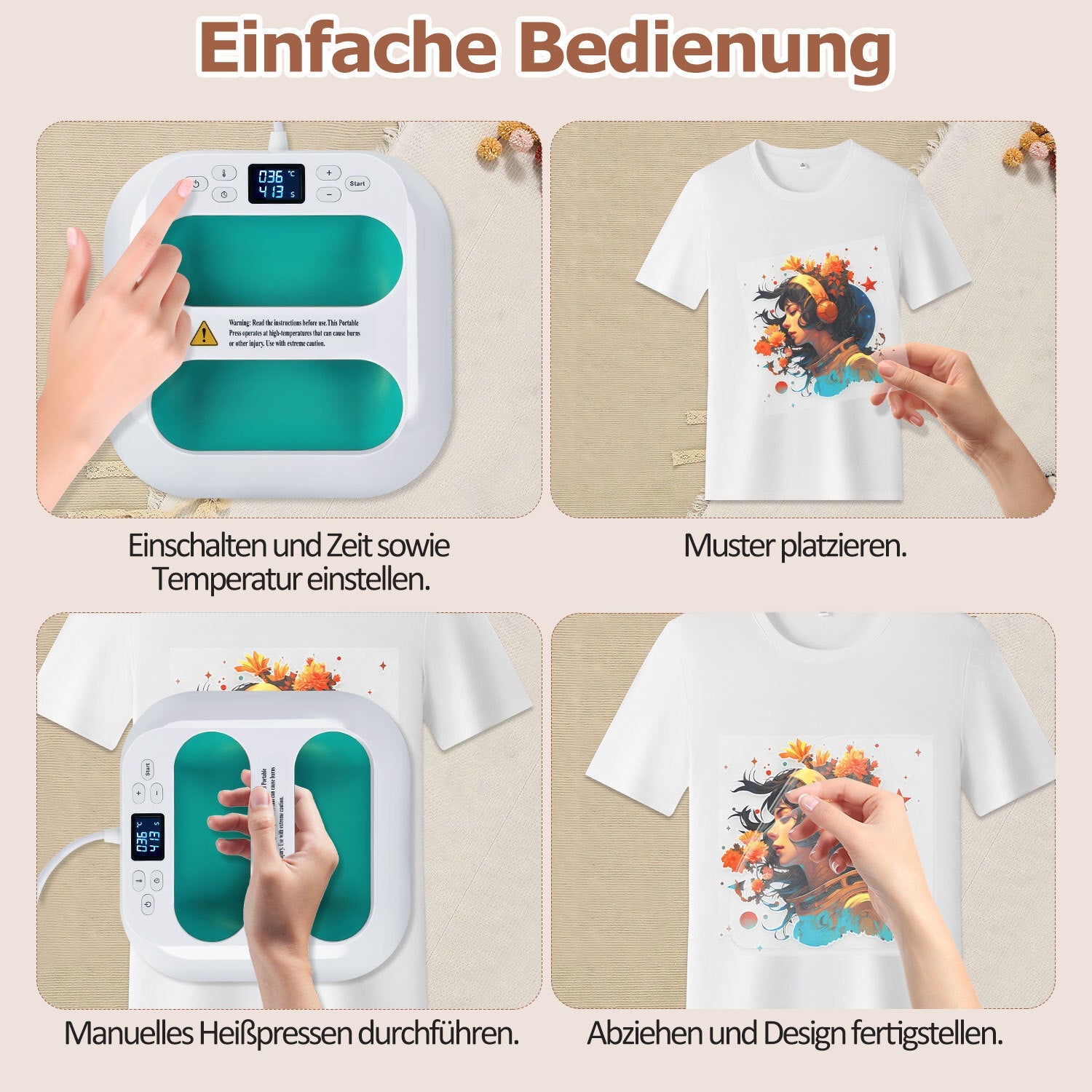 Hengda Transferpresse Plotter 22,5 cm x 22,5 cm, Heizpresse Tragbare con Zeitmesser, DIY Buigelpresse für T-Shirt/Taschen/Kissen/Plotter