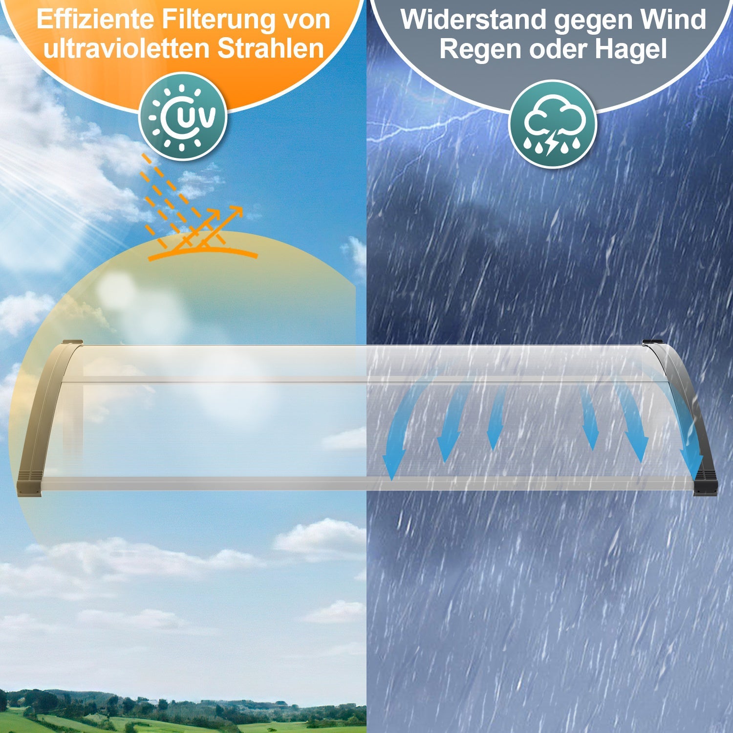 Hengda Vordach für Haustür, 5 mm Überdachung, Transparentes Pultbogenvordach, Polycarbonat Pultvordach, Türdach für draußen