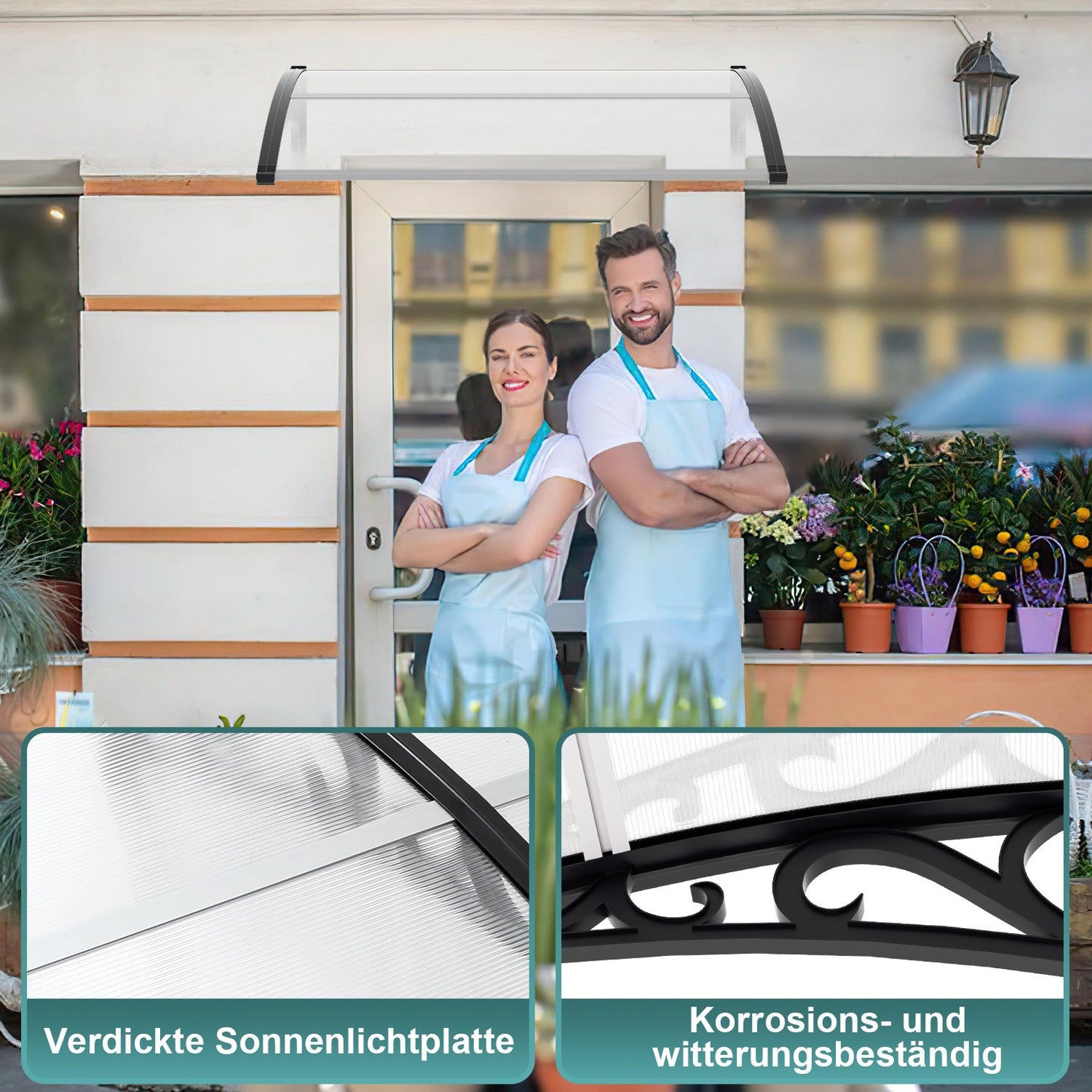 Hengda Vordach für Haustür, 5 mm Überdachung, Transparentes Pultbogenvordach, Polycarbonat Pultvordach, Türdach für draußen