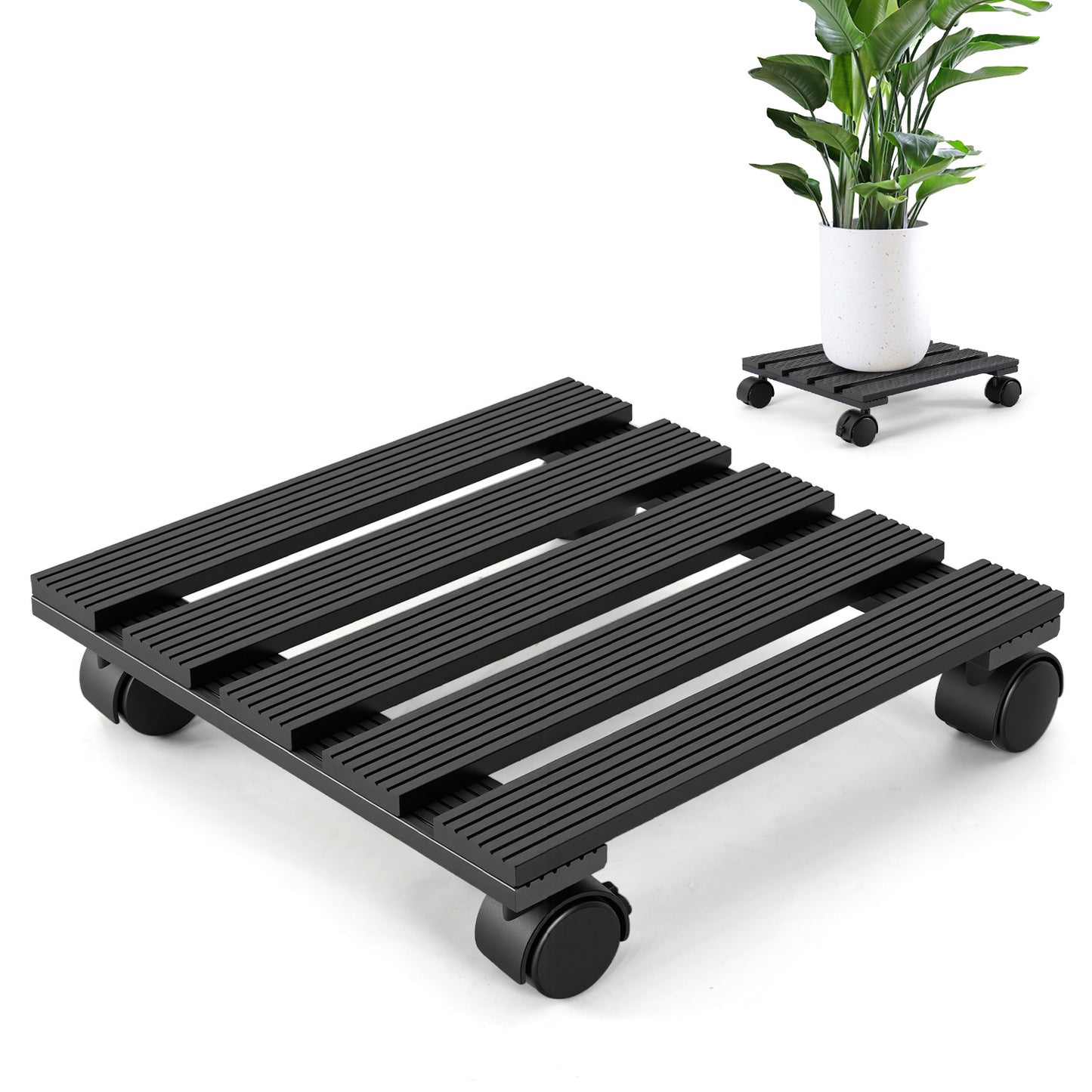 Hengda WPC Pflanzenroller, Eckig Rollbretter für Pflanzen, Rolluntersetzer
