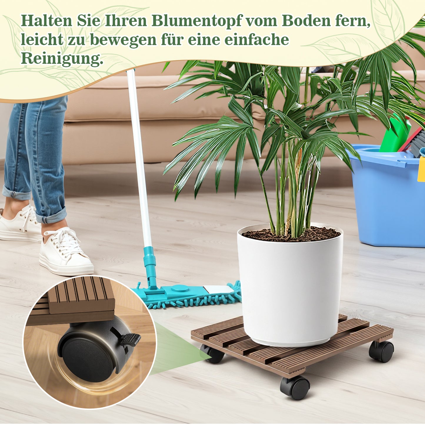 Hengda WPC Pflanzenroller, Eckig Rollbretter für Pflanzen, Rolluntersetzer